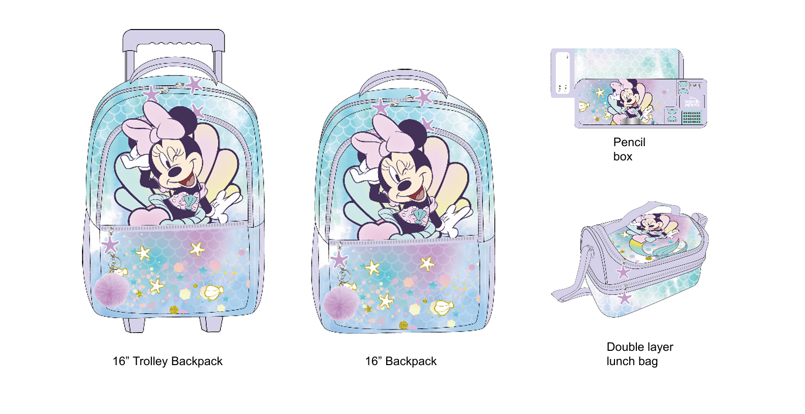 Minnie Mouse - Fairy complete set - trolley backpack, backpack, lunch bag, and pencil case